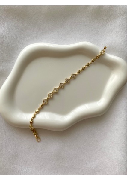 Alpjewel 316L Zirkon Taşlı Yonca Bileklik Xupıng Kararmaz Çelik