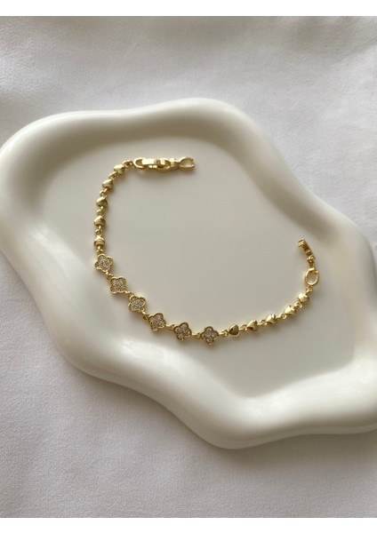 Alpjewel 316L Zirkon Taşlı Yonca Bileklik Xupıng Kararmaz Çelik modelleri