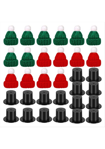 16 Mini Örgü Noel Şapkası ve 16 Siyah Plastik Noel Şapkası (Yurt Dışından)