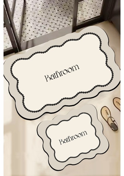 Bounde Ekru 2'li Banyo Paspası,kaymaz Tabanlı,yıkanabilir 60X100 50X60 cm Djtbanyo