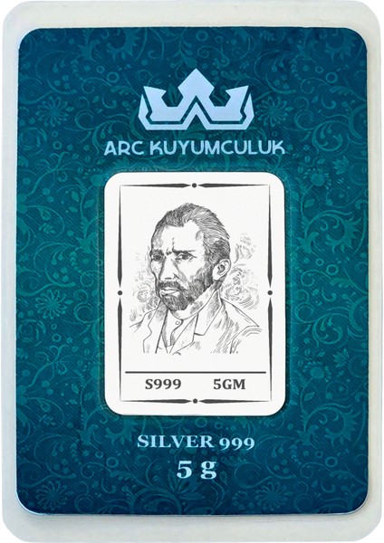 Hediyeye Özel 5 Gram 999 Ayar Gümüş ile Tasarlanmış Van Gogh Temalı Gümüş Külçesi-772