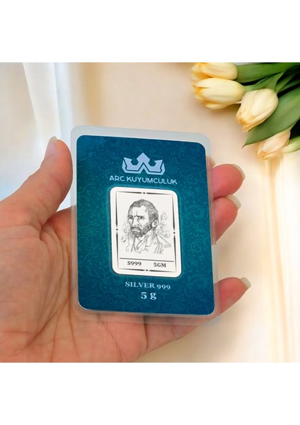 Hediyeye Özel 5 Gram 999 Ayar Gümüş ile Tasarlanmış Van Gogh Temalı Gümüş Külçesi-772 fiyatları