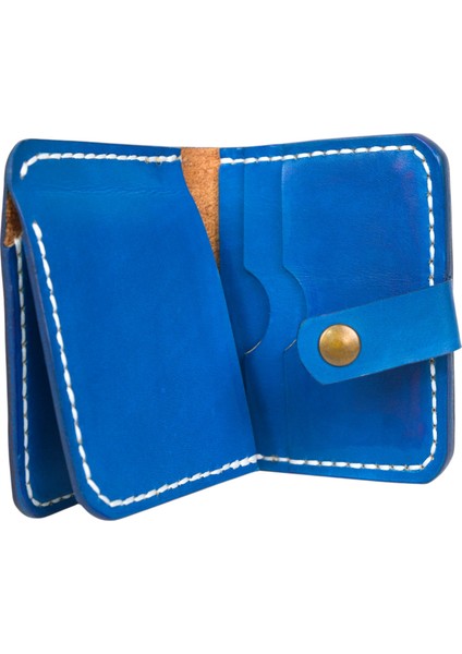 El Yapımı Hakiki Mavi Deri Cüzdan - Vegetable-Tanned Gerçek Deri - Kart Bölmeli Klasik Katlanabilir Model El Işçiliği Tasarım fiyatları