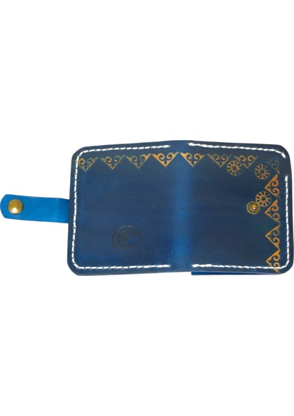 El Yapımı Hakiki Mavi Deri Cüzdan - Vegetable-Tanned Gerçek Deri - Kart Bölmeli Klasik Katlanabilir Model El Işçiliği Tasarım modelleri