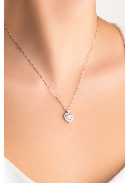 Kalp Mozanit 18 Ayar Beyaz Altın Kaplama 44 cm Gümüş Kolye fiyatları