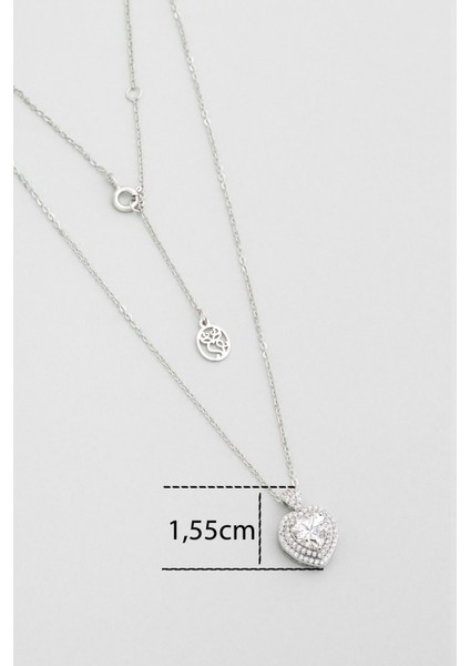 Kalp Mozanit 18 Ayar Beyaz Altın Kaplama 44 cm Gümüş Kolye modelleri