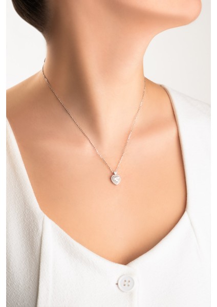 Kalp Mozanit 18 Ayar Beyaz Altın Kaplama 44 cm Gümüş Kolye fırsatları