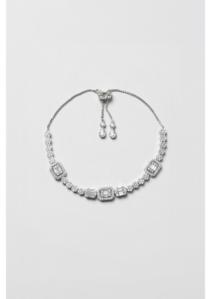 Amelie 18 Ayar Beyaz Altın Kaplama Ayarlanabilir Gümüş Bileklik