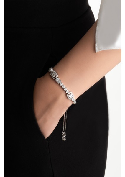 Amelie 18 Ayar Beyaz Altın Kaplama Ayarlanabilir Gümüş Bileklik fiyatları