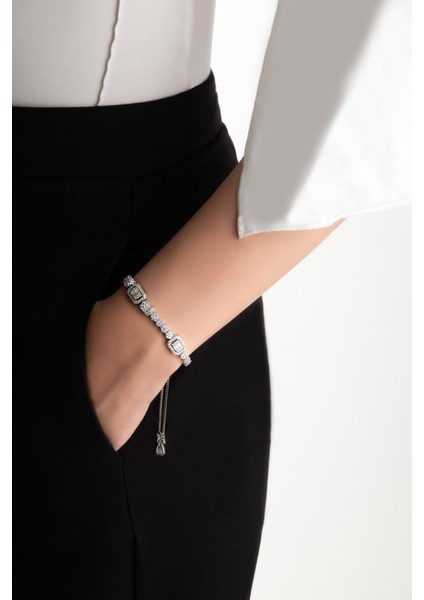 Amelie 18 Ayar Beyaz Altın Kaplama Ayarlanabilir Gümüş Bileklik fırsatları