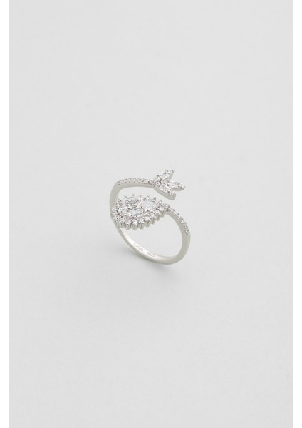 Zambak Işıltısı 18 Ayar Beyaz Altın Kaplama Gümüş Yüzük