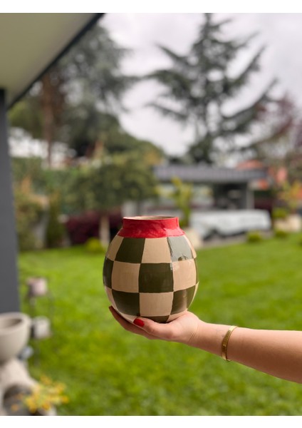 Damalı Seramik Oval Vazo- Yeşil modelleri