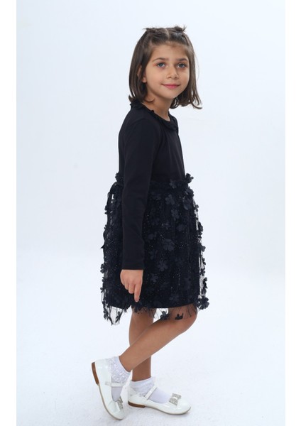 Kız Çocuk Yaka Fırfır Etek 34 Çiçekli Tüllü Elbise modelleri