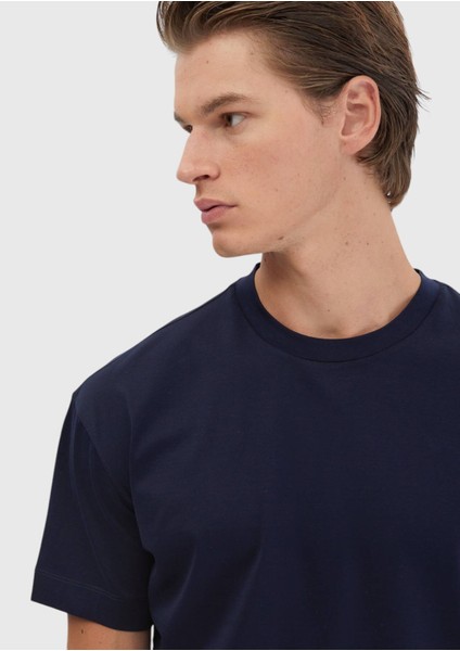 Lacivert Düz Bisiklet Yaka %100 Pamuk T-Shirt modelleri