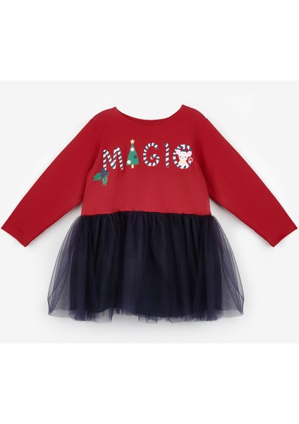 Lacivert Yılbaşı Temalı Magic Mottolu Kız Çocuk Elbise - Claire