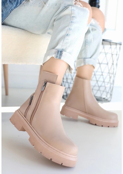 Mtxdpn Menta Nude Cilt Fermuar Aksesuarlı Bot (Numara: 40)