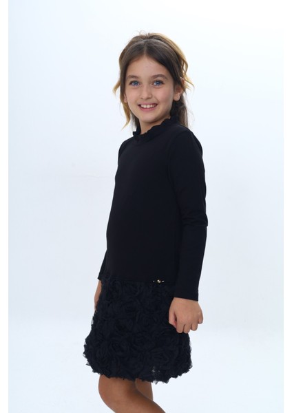 Kız Çocuk Yaka Fırfır Etek 3D Güllü Elbise fiyatları