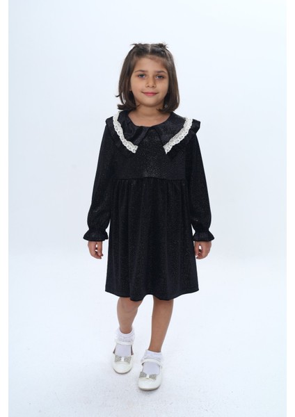 Kız Çocuk Yaka Detaylı Fırfırlı Elbise