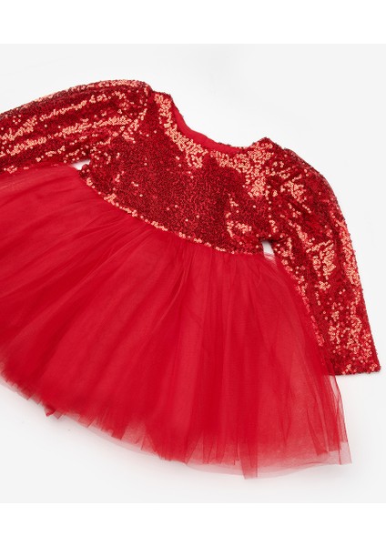 Kırmızı Pullu Uzun Kollu Kız Bebek Elbise - Berry modelleri