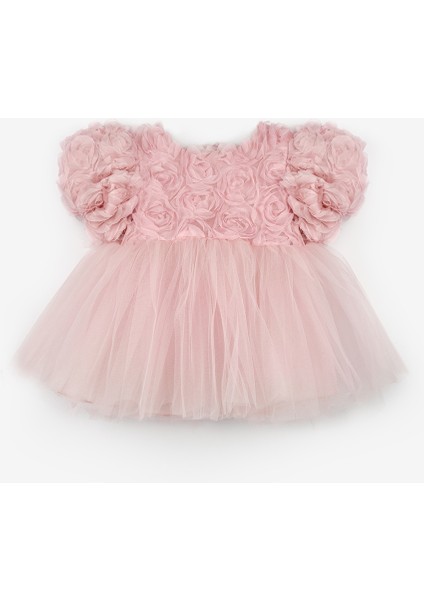 Gülkurusu Gül Detaylı Kız Bebek Elbise - Elina