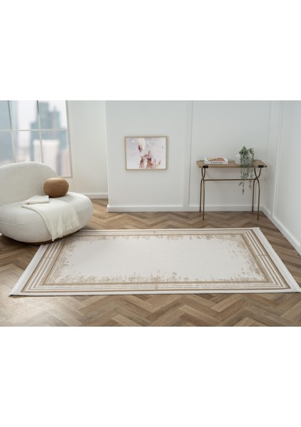 Ottowa OT001B Krem Bej Halı Klasik Desenli Tozu Az Akrilik Pamuk Taban Salon Yatak Odası Halısı