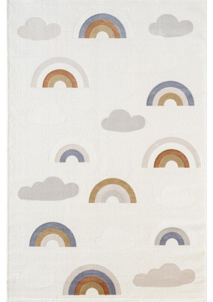 Cotto Kids CK006R Krem Halı Gökkuşağı Desenli Kaymaz Tabanlı Yumuşak Yıkanabilir Çocuk Odası Halısı fiyatları