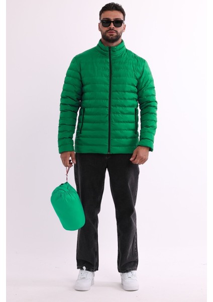 Erkek Rüzgar Geçirmez Taşınabilir Çantalı Sıcak Tutan Elyaf Dolgulu Hafif Şişme Yeşil Mont fiyatları