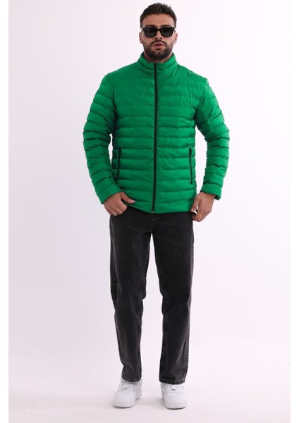 Erkek Rüzgar Geçirmez Taşınabilir Çantalı Sıcak Tutan Elyaf Dolgulu Hafif Şişme Yeşil Mont modelleri