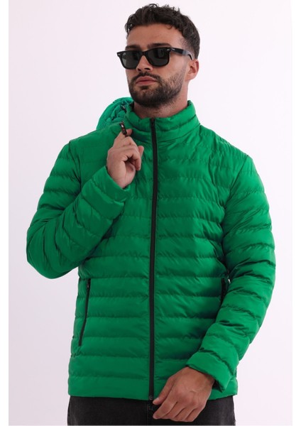 Erkek Rüzgar Geçirmez Taşınabilir Çantalı Sıcak Tutan Elyaf Dolgulu Hafif Şişme Yeşil Mont indirimleri
