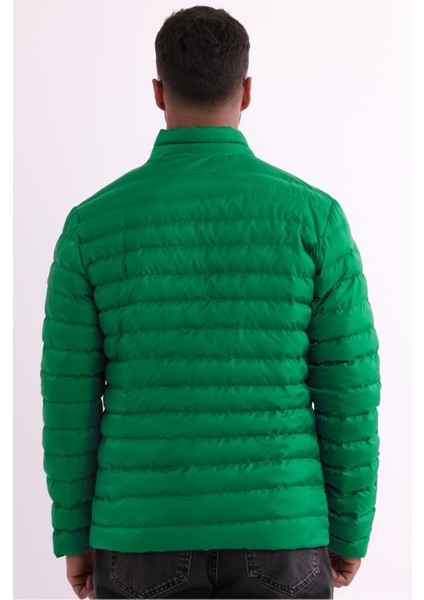 Erkek Rüzgar Geçirmez Taşınabilir Çantalı Sıcak Tutan Elyaf Dolgulu Hafif Şişme Yeşil Mont