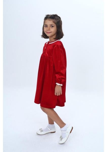 Kız Çocuk Yaka Düğmeli Fırfırlı Elbise fiyatları