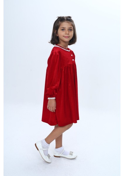 Kız Çocuk Yaka Düğmeli Fırfırlı Elbise modelleri