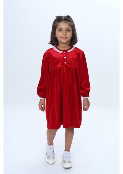 Kız Çocuk Yaka Düğmeli Fırfırlı Elbise fırsatları