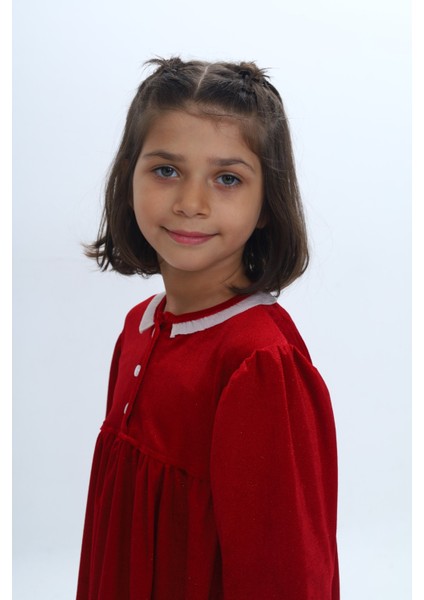 Kız Çocuk Yaka Düğmeli Fırfırlı Elbise indirimleri