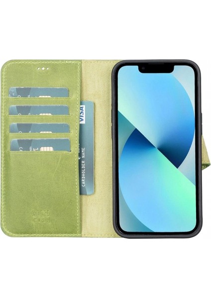 Apple iPhone 13 Uyumlu Deri Cüzdanlı Kılıf Antik Yeşil fırsatları