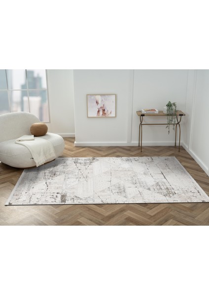 Ottowa OT007G Krem Gri Halı Klasik Desenli Tozu Az Akrilik Pamuk Taban Salon Yatak Odası Halısı