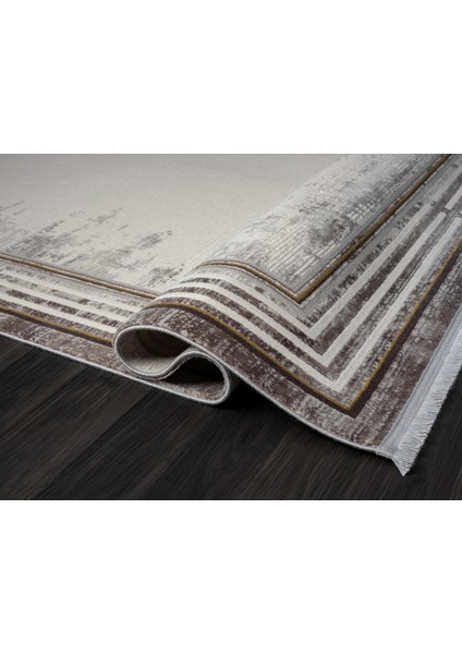 Ottowa OT001G Krem Gri Halı Klasik Desenli Tozu Az Akrilik Pamuk Taban Salon Yatak Odası Halısı fırsatları