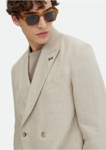 Bej Düz Oversize Fit %100 Keten Ceket modelleri