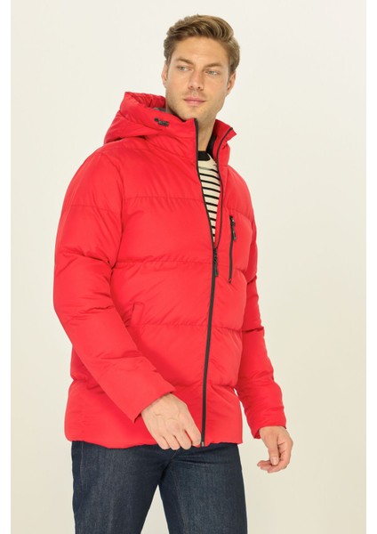 Erkek Kırmızı Elyaflı Kapüşonlu Rüzgar Geçirmez Şişme Kışlık Mont fırsatları