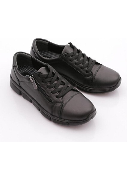 Fabbi 635 Kadın Hakiki Deri Günlük Fermuarlı Faylon Taban Casual Ayakkabı Siyah fiyatları
