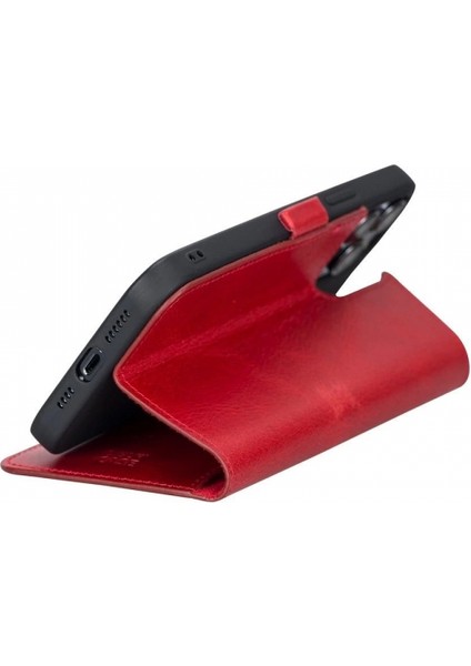 Apple iPhone 13 Pro Max Uyumlu Deri Cüzdanlı Kılıf Nar Çiçeği fırsatları