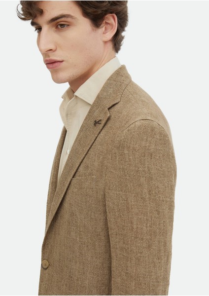 Vizon Desenli Shirt Shoulder Slim Fit %100 Keten Ceket fırsatları