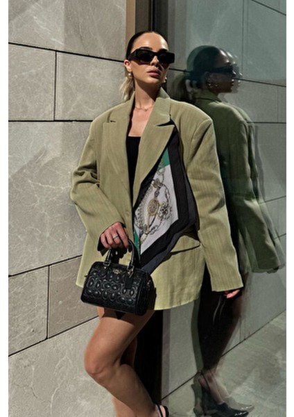 Çağla Yeşili Keten Blazer Kadın Ceket %100 Pamuklu Şık Tasarım