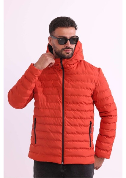 Erkek Kiremit Rüzgar Geçirmez Kapüşonlu Taşınabilir Çantalı Elyaf Dolgulu Hafif Spor Mont modelleri