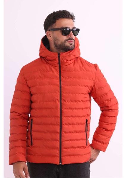 Erkek Kiremit Rüzgar Geçirmez Kapüşonlu Taşınabilir Çantalı Elyaf Dolgulu Hafif Spor Mont indirimleri