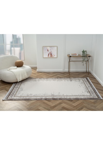 Ottowa OT001G Krem Gri Halı Klasik Desenli Tozu Az Akrilik Pamuk Taban Salon Yatak Odası Halısı