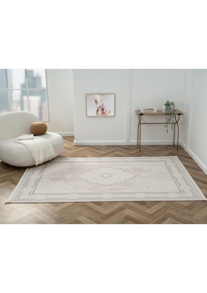Ottowa OT002G Krem Bej Halı Klasik Desenli Tozu Az Akrilik Pamuk Taban Salon Yatak Odası Halısı