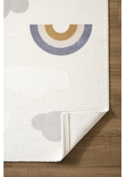 Cotto Kids CK006R Krem Halı Gökkuşağı Desenli Kaymaz Tabanlı Yumuşak Yıkanabilir Çocuk Odası Halısı fırsatları