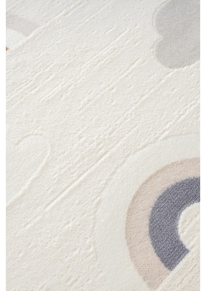 Cotto Kids CK006R Krem Halı Gökkuşağı Desenli Kaymaz Tabanlı Yumuşak Yıkanabilir Çocuk Odası Halısı indirimleri