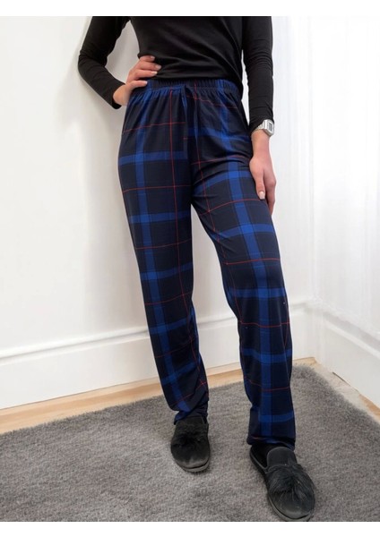 Freshness 801 Bayan Beli Lastikli Ekose Süet Tek Pijama Altı